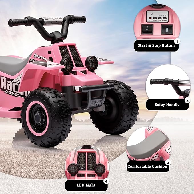 Hetoy 6V Kids Ride On Electric ATV, Ride Car with LED Headlights 1-3 Boys