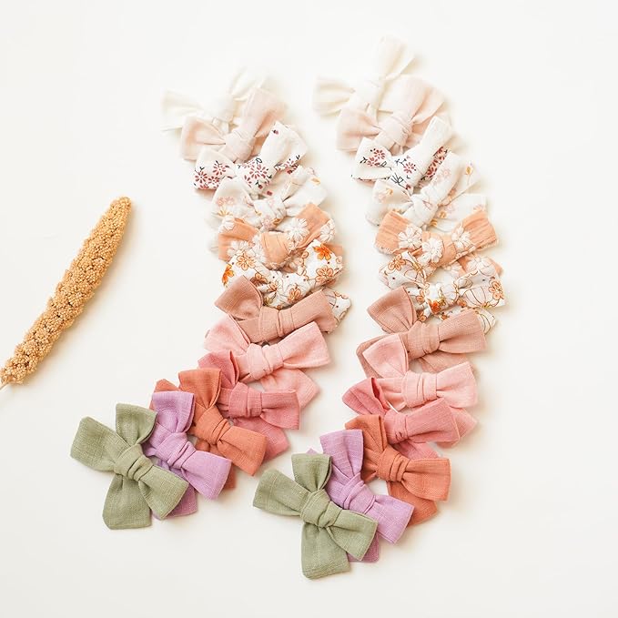 Niceye Baby Hair Clips - 24 Pcs Fully Lined Hair Bow Clips for Fine Hair Cotton Tiny Hair Barrettes for Infants, Toddlers