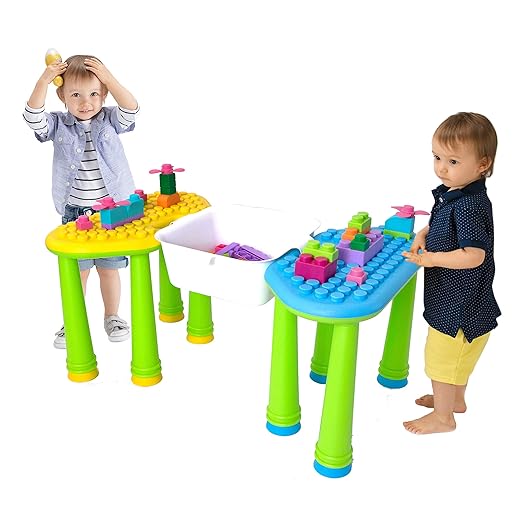 UNiPLAY Indoor/Outdoor Toddler Activity Table Set with 25 Piece Building Blocks, Kids Play Table for Building Blocks Toy