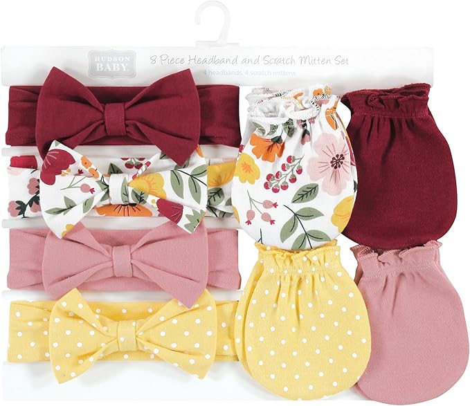Hudson Baby Baby Girls' Cotton Headband and Scratch Mitten Set