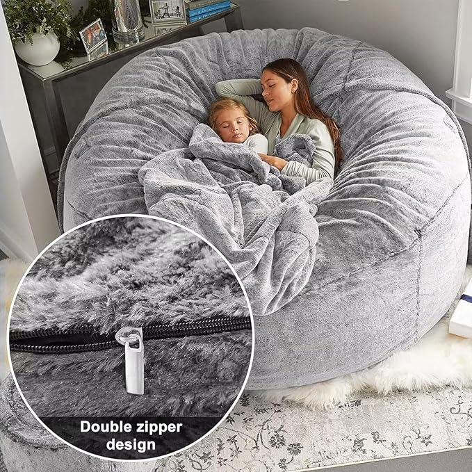 Bean Bag Cover for Kids Adults No Filler Soft Oversized Round Beanbag Chair Lazy Sofa Cover for Reading Chair Floor Chair, 6FT, Blue