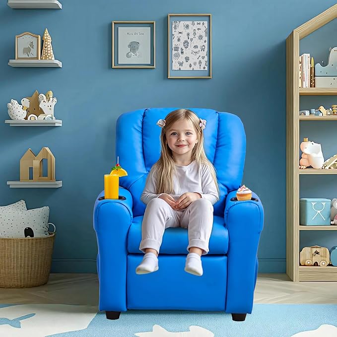 JC HOME Candy Kids Reclining Chair Leather Recliner Sofa Toddler Youth Children Child Ages 1-6