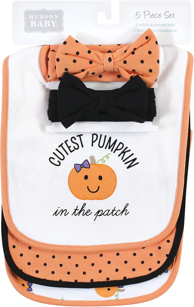 Hudson Baby Unisex BabyCotton Bib and Headband or Caps Set