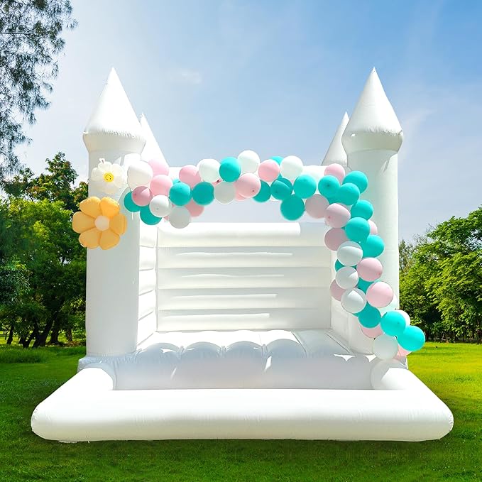OZIS White Bounce House 12x10x10FT with Ball Pit & Air Blower,All PVC Inflatable Toddler Bounce House