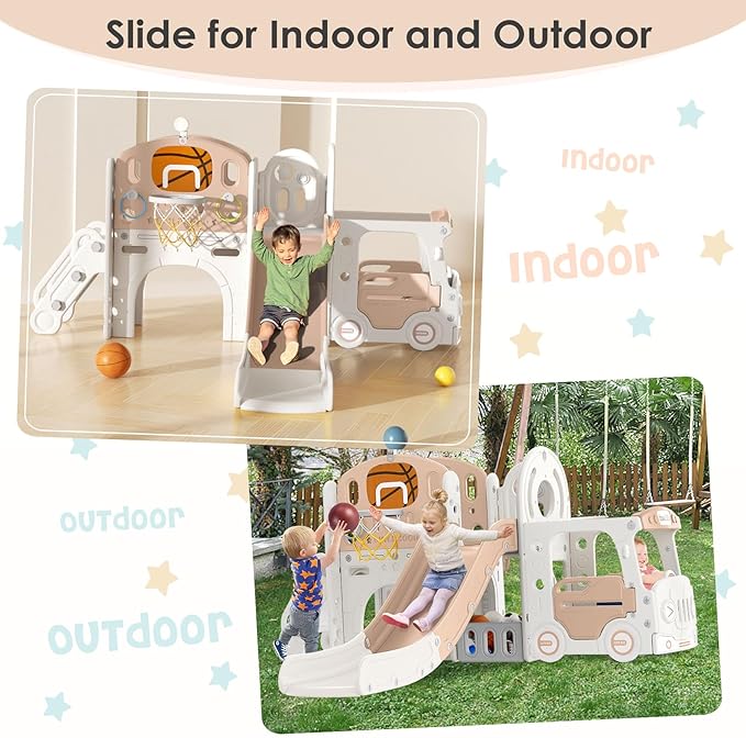 10 in 1 Toddler Slide, Baby Slide for Toddlers Age 1+ with Ring Toss