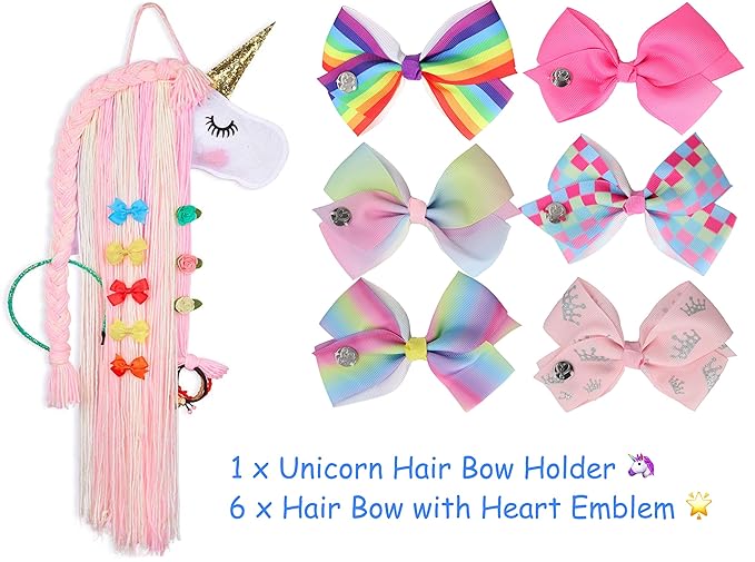 Unicorn Hair Bow Holder Organizer for Girls with JOJO Bows, 5 inch