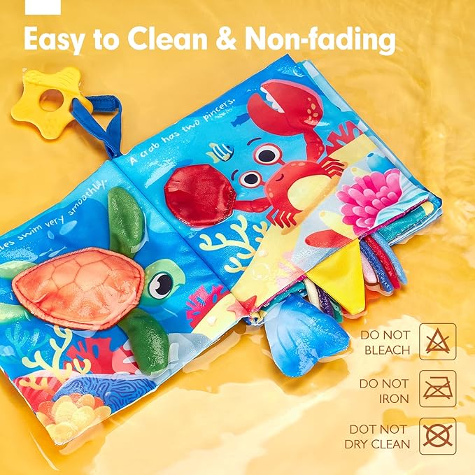 hahaland Baby Books 0-6 Months - 2 PCS Sensory Montessori Toys for Babies 0-6 Months with Crinkle Squeaky Sounds, Mirrors