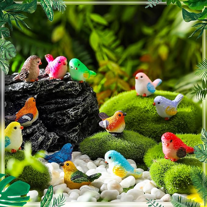 100 Pcs Mini Resin Birds Figurines Miniature Dollhouse Accessories Cute