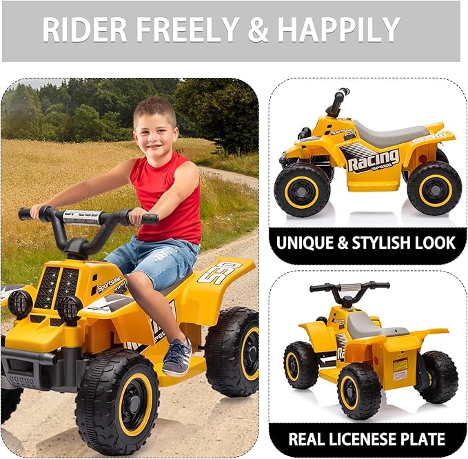 Hetoy 6V Kids Ride On Electric ATV, Ride Car with LED Headlights 1-3 Boys