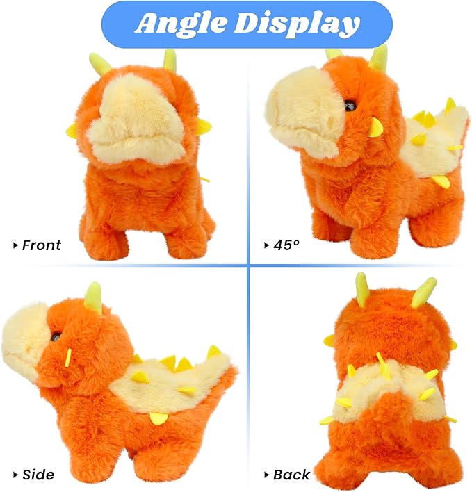 Hopearl Walking Dinosaur Interactive Electronic Pet Plush Toy Stegosaurus Roaring and Moving Animated Nodding Head Gifts for Toddlers Birthday, Orange 8''