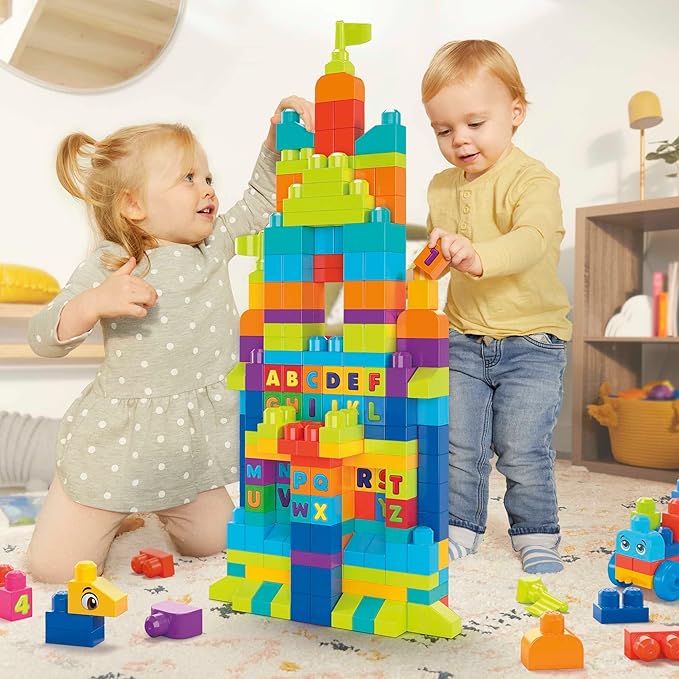 MEGA BLOKS First Builders Toddler Blocks Toys Set, Even Bigger Building Bag with 300 Pieces and Storage 1+ Years