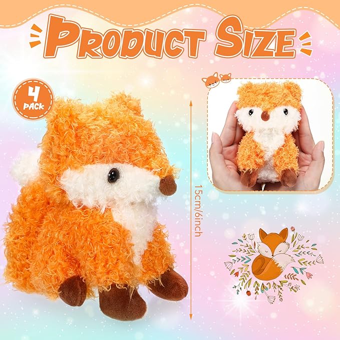 4 Pcs Baby Fox Stuffed Animal Plush Foxes Toys Small Fox Plushies Woodland Stuffed Animal Fox Doll Gifts for Boys Girls Nursery Home Bedroom Birthday Animal Theme Party Decors, 5 Inch