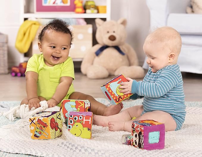 B. Toys Soft Fabric Building Blocks for Toddlers - Educational Alphabet Blocks with Textured Shapes - Stack & Play ABC Blocks for 6 Months+