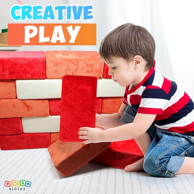 The Original Premium Plush Building Block for Kids - Certified Safe Foam Blocks in Luxuriously Soft Fabric Covers 24 (Brick