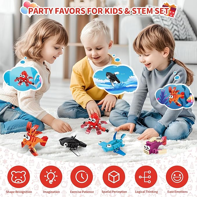 Party Favors for Kids, 12 Pack 36 Kinds of Animals Building Block Toy Stocking Stuffer Classroom Prize Goodie Bags Easter Gift Building Set 6-12+