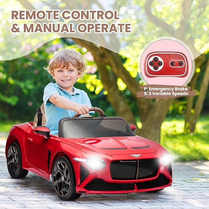 Hetoy Kids Ride On Car, Licensed Bentley Bacalar 12V Electric Vehicles w/Parent Remote Control 3 Speeds,