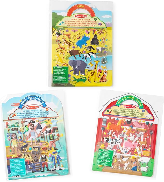 Melissa & Doug Puffy Sticker Play Sets - Safari, Pirate, On the Farm - Reusable Dress Up Doll Stickers, Restickable Puffy Sticker Book For Kids Ages 4+