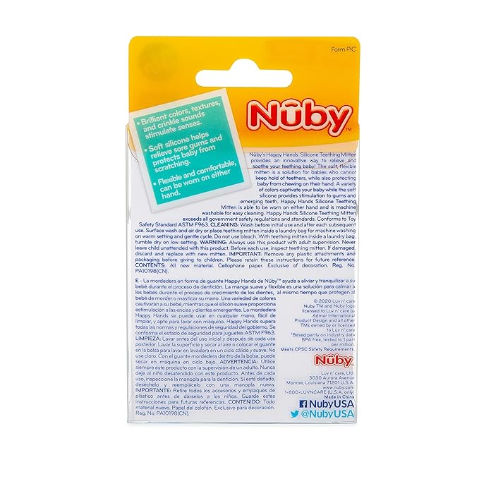 Nuby Happy Hands Silicone Teething Mitten - Baby Teething Toy 3+ Months