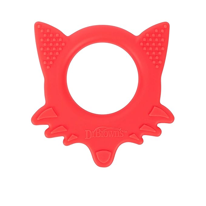 Dr. Brown's Flexees Friends Orange Fox, Soft 100% Silicone Baby Teether 3m+
