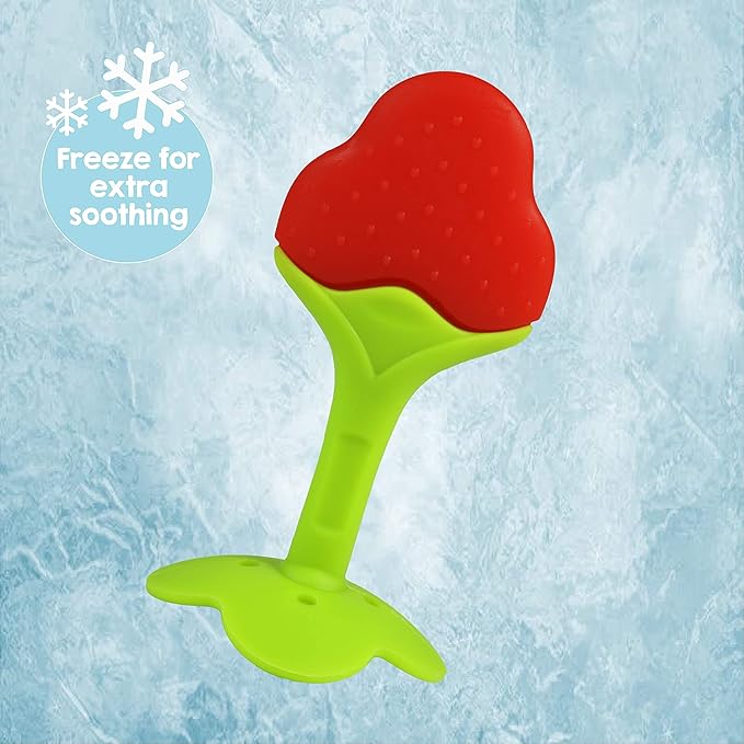 RaZbaby Infant & Baby Massager & Teether Toy 3-Pack, Fruit-Shaped Multi-Texture Teethers Soothe Sore Gums 3M+