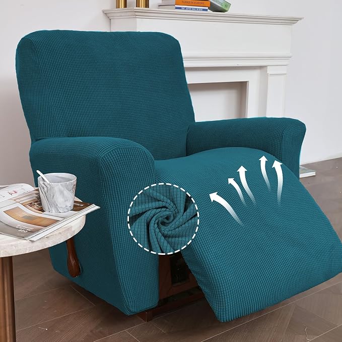 KEKUOU Recliner Chair Covers,Lazy Boy Recliner Covers Stretch Couch Cover Slipcovers 1 Piece Furniture Protector with Elastic Bottom for Kid,Dog(Recliner,Peacock Blue)