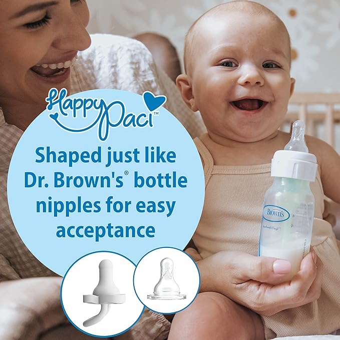 Dr. Brown's HappyPaci 100% Silicone Baby Pacifier, Contoured One-Piece Design 0-6m, BPA-Free, 3 Pack