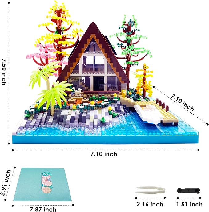 Alizdd Micro Building Blocks Sets,A-Frame Lakeside Cabin House Architecture and Flowers Garden Building Kit for Adults,Cute Toy Building Sets Model,Creative Mini Bricks Gift for Kids 14+,2688 PCS