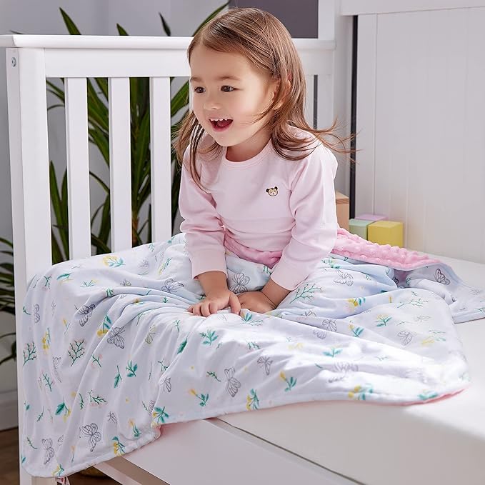 DaysU Silky Micro Soft Plush Baby Blankets for Girls with Print Floral Pattern and Soothing Raised Dots, Double Layer Bed Throws for Baby Crib 30x40 Inches