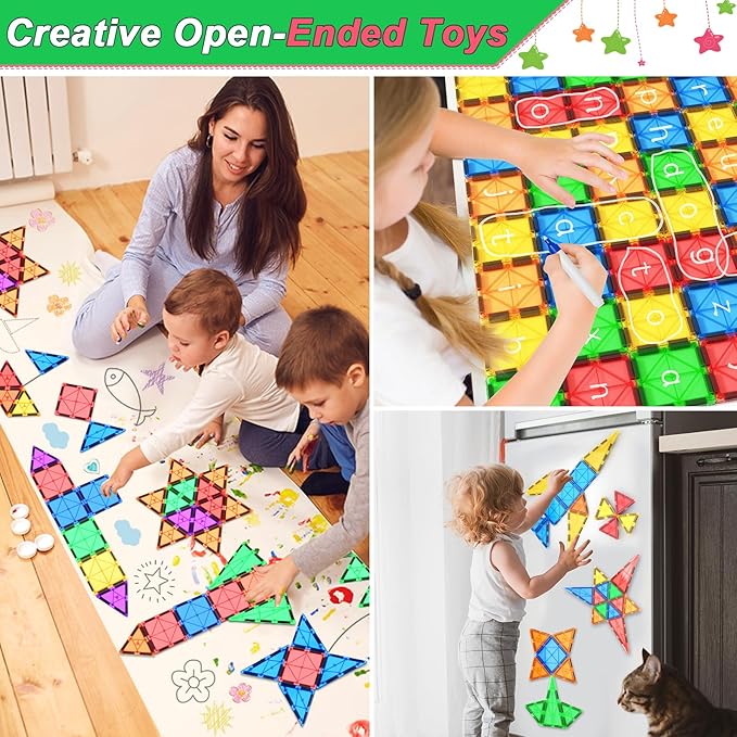 Magnetic Tiles Kids Toys for 3+ Year Old Boys & Girls, STEM Building Blocks Toys & Games 3 4 5 6 7 8