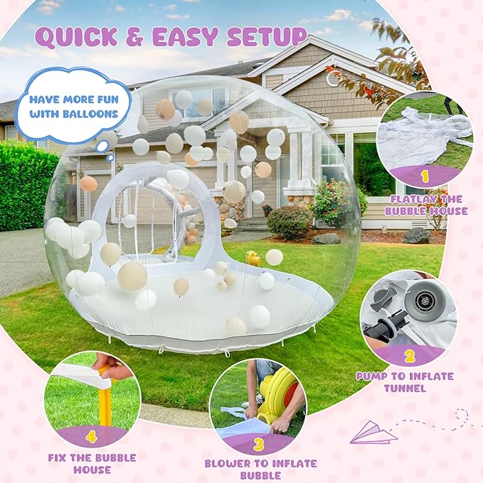 Bubble Dome Inflatable Bubble Clear House, 10FT Bubble with UL Blower&Pump 13FT