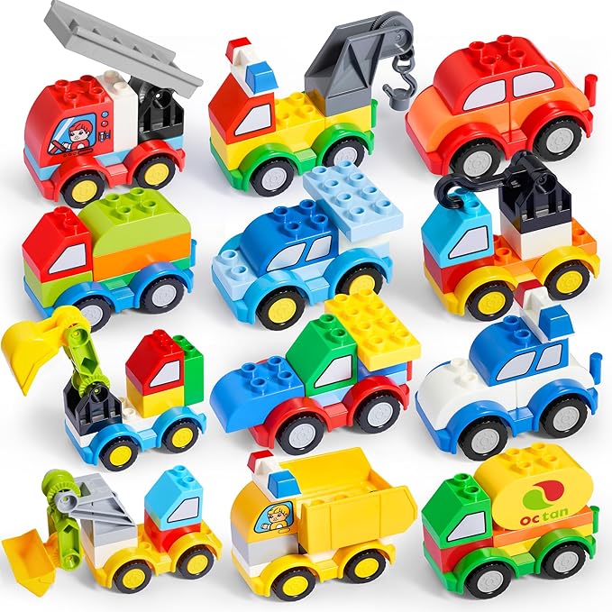 JOYIN 80Pcs Toddlers Car Building Blocks Set, 12Pcs Different Vehicles