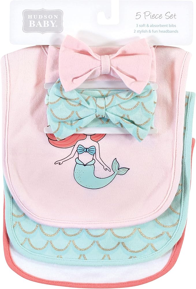 Hudson Baby Unisex BabyCotton Bib and Headband or Caps Set