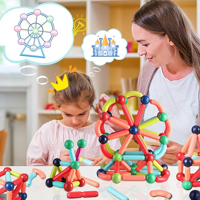 BAKAM 160PCS Magnetic Building Blocks for Kids Ages 4-8, STEM Construction Toys for Boys and Girls