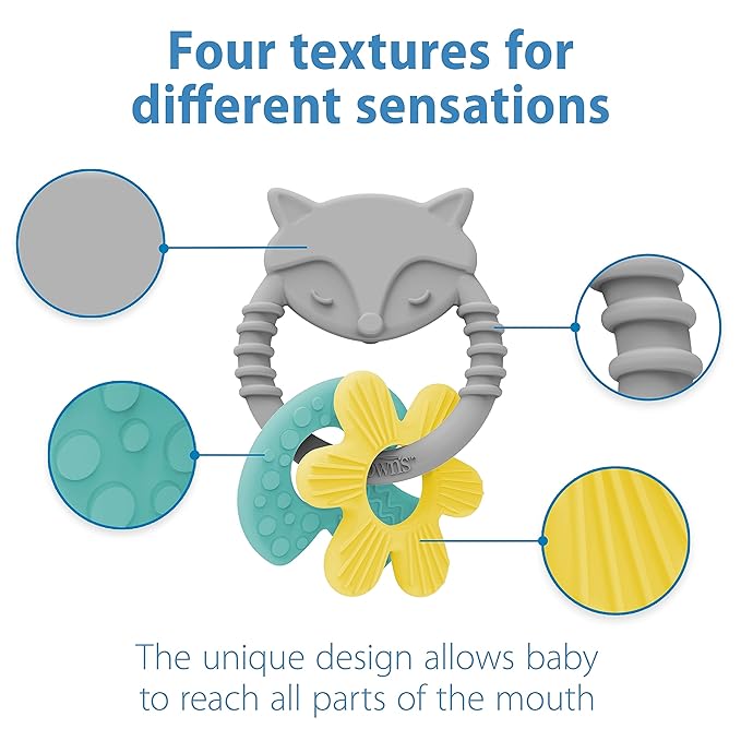 Dr. Brown's Learning Loop Fox, Baby Teether Ring with Multiple Shapes & Textures 100% Silicone, 3m+