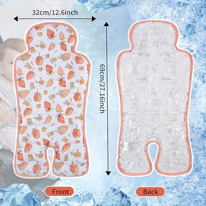Gel Car Seat Cooler Pad Summer Universal Baby Stroller Ice Cushion Cooler Mat Cooling Seat Liner for Babies Multifunctional Baby Baby Cushion Chair (Strawberry)