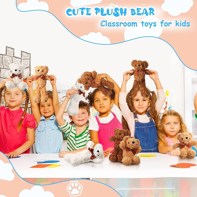 HyDren 18 Pack 8 Inch Bear Stuffed Animal Plush Bears Toys Bulk Soft Bear Doll for Christmas Wedding Birthday Decorations Baby Shower Party Favors(White, Light Brown