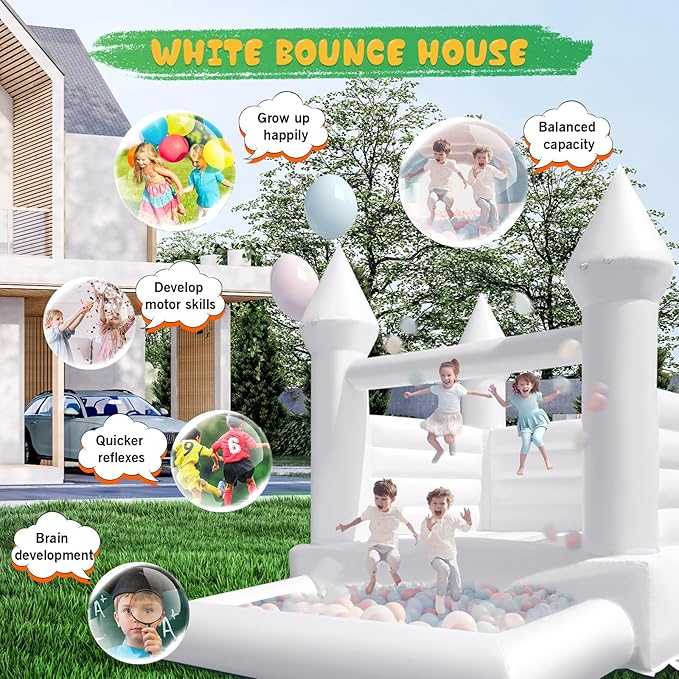 OZIS White Bounce House Castle with Ball Pit for Kids, 13x10x10FT Inflatable White Bounce House with Blower