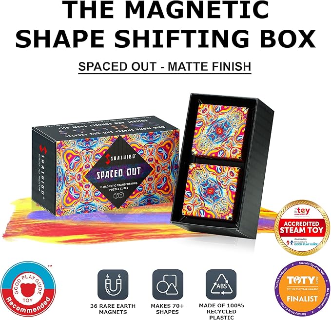 SHASHIBO Shape Shifting Box - Award-Winning, Patented Fidget Cube w/ 36 Rare Earth Magnets 70 Shapes, 2 pack)