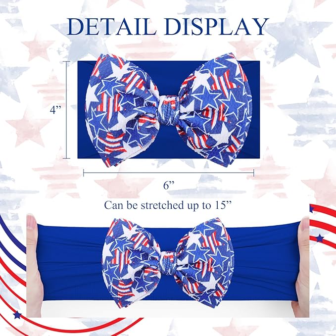 YanJie Baby Patriotic Handmade Stretchy Headbands - 4th of July Stars for Girls, Infants