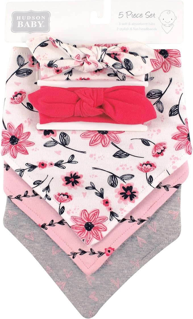 Hudson Baby Unisex BabyCotton Bib and Headband or Caps Set