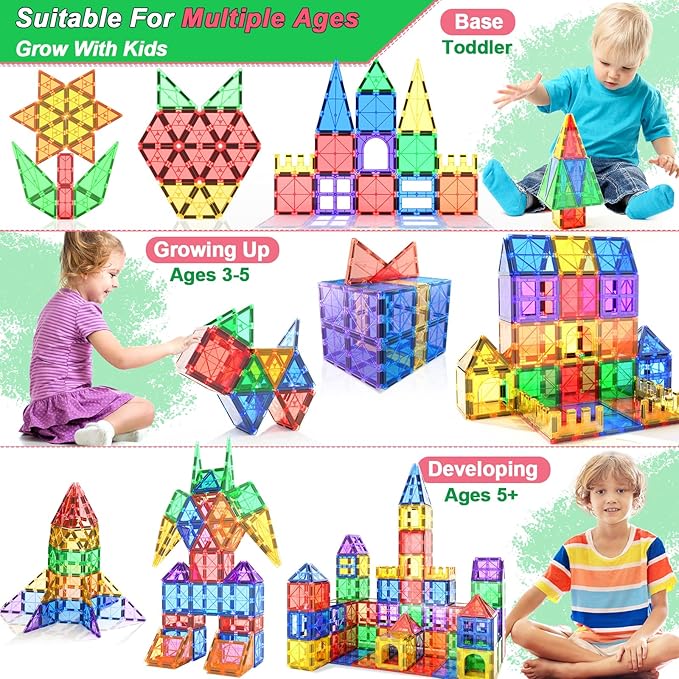 Magnetic Tiles Kids Toys for 3+ Year Old Boys & Girls, STEM Building Blocks Toys & Games 3 4 5 6 7 8
