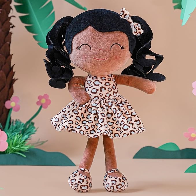 Gloveleya Soft Dolls Plush Figures Curly Hair Christmas Brown Dress 9inches(3pcs)