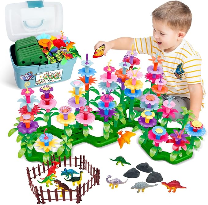 Birthday Toys Gifts for 2 3 4 5 6 Years Old Toddlers Boys Girls (167PCS), Dinosaur Flower Garden Building Blocks 2+