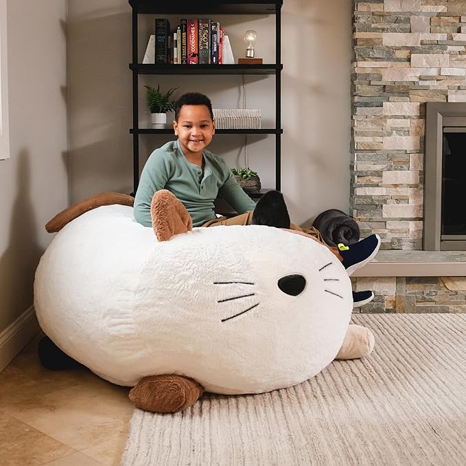 Big Joe Wild Things Foam Filled Animal Bean Bag Chair with Removable Cover, Francesca Feline Snugglepuff, Soft Faux Fur, 3 feet Big
