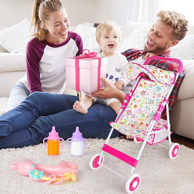 deAO Baby Doll Stroller Set Baby Doll Accessories with Feeding 12in 14in 16in Doll