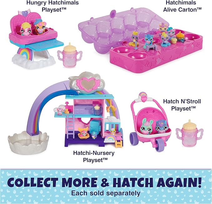 Hatchimals Alive, Hungry Hatchimals Playset with Highchair Toy and 2 Mini Figures in Self-Hatching Eggs 3 and