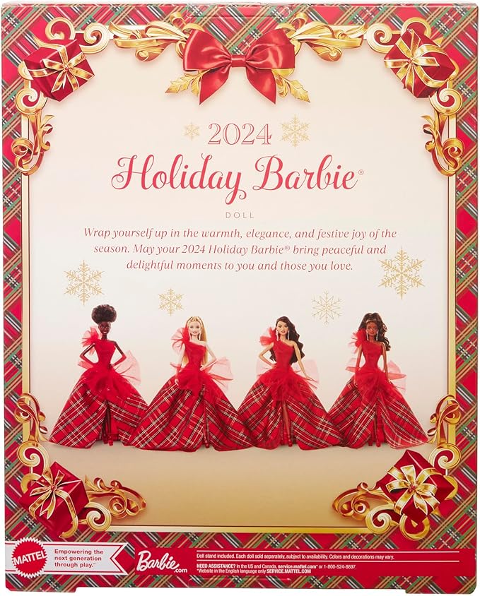 Barbie Signature 2024 Holiday Doll with Light Brown Hair in Plaid Gown, Collectible Toy in Displayable Packaging