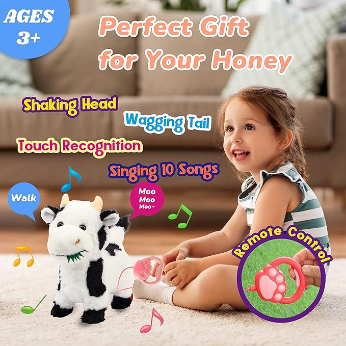 Hopearl Walking Cow Interactive Electronic Pet Singing Toy Remote Control 9''