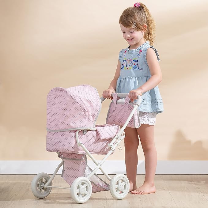 Olivia's Little World Buggy-Style Baby Doll Stroller with Retractable Canopy, Storage Underneath