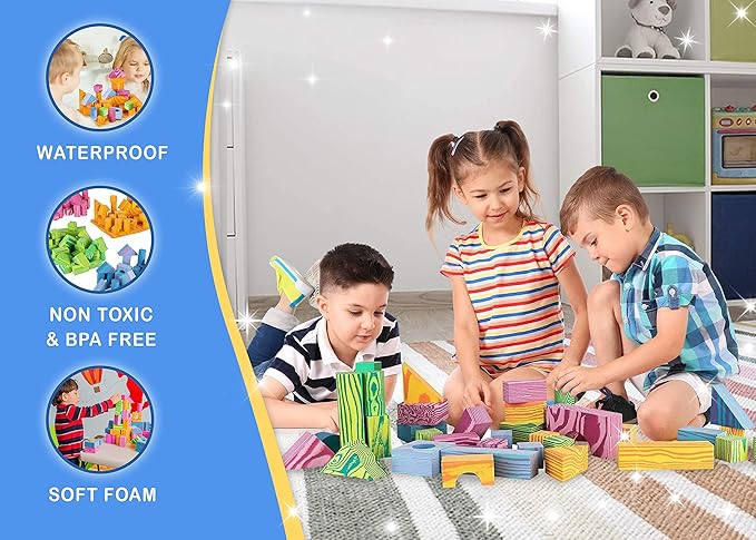 Morvat 300 Piece Colorful Soft EVA Foam Building Blocks Set, Waterproof Play Toy for Children